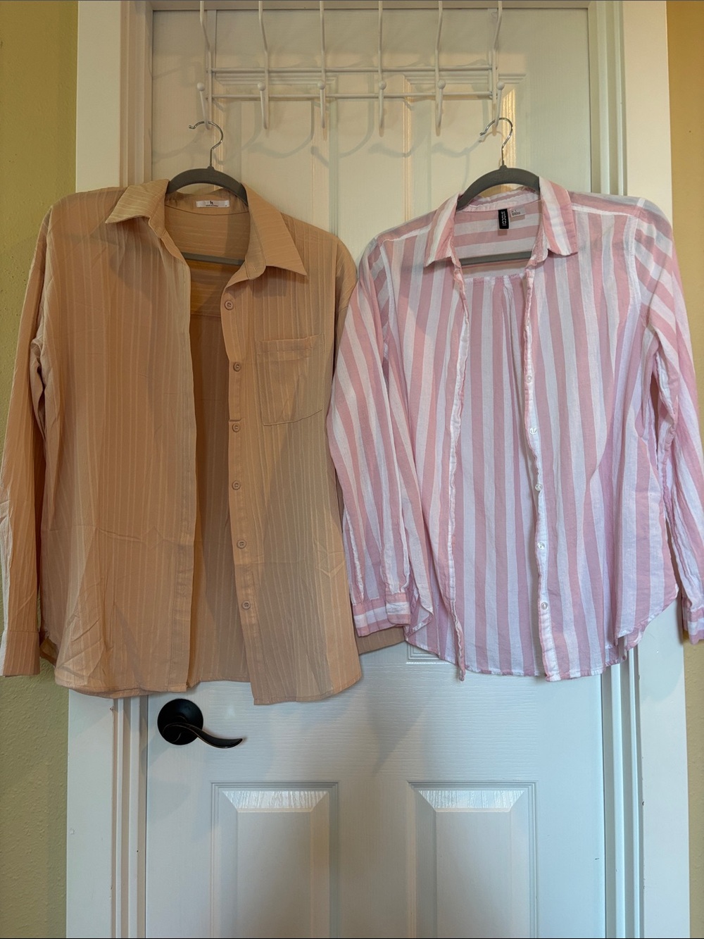 Button Up Shirt Set - Pink Striped and Solid Tan